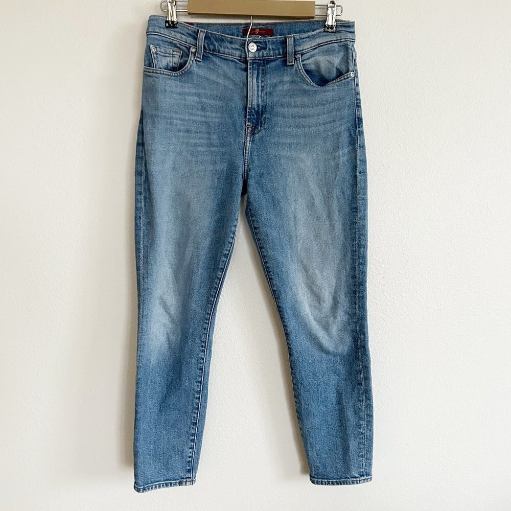 7 For All Mankind Jeans High Waisted Tapered Leg Light Wash Denim